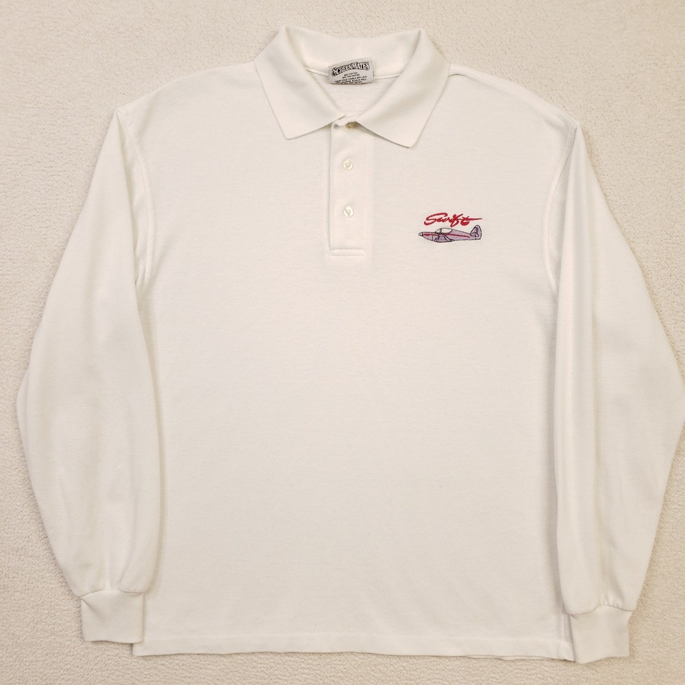 Great American Originals Polo Shirt Mens Medium White Swift Airplane Vintage USA - Picture 2 of 9